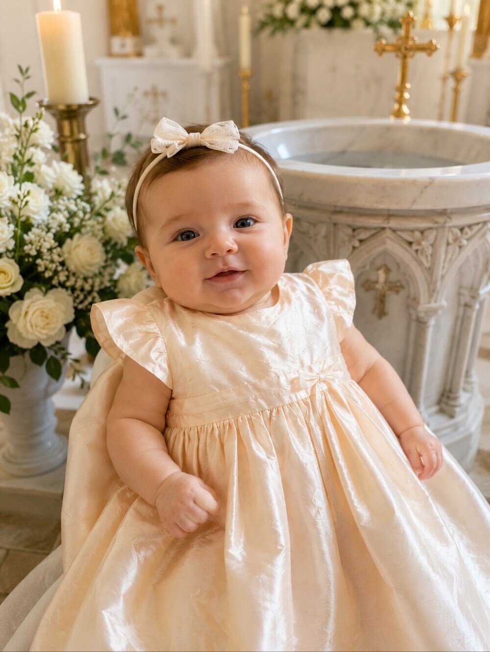 New Infant Size 3 Month Silk Ivory Christening Formal Gown